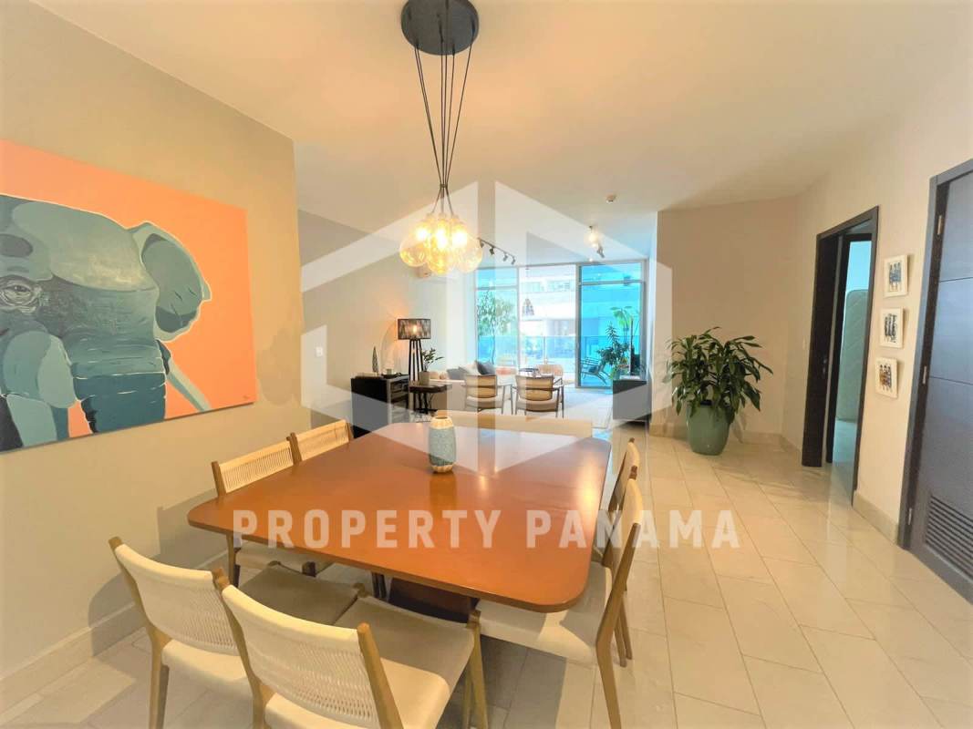 Master bedroom with ocean view windows in PH Grand Tower Punta Pacífica Panama