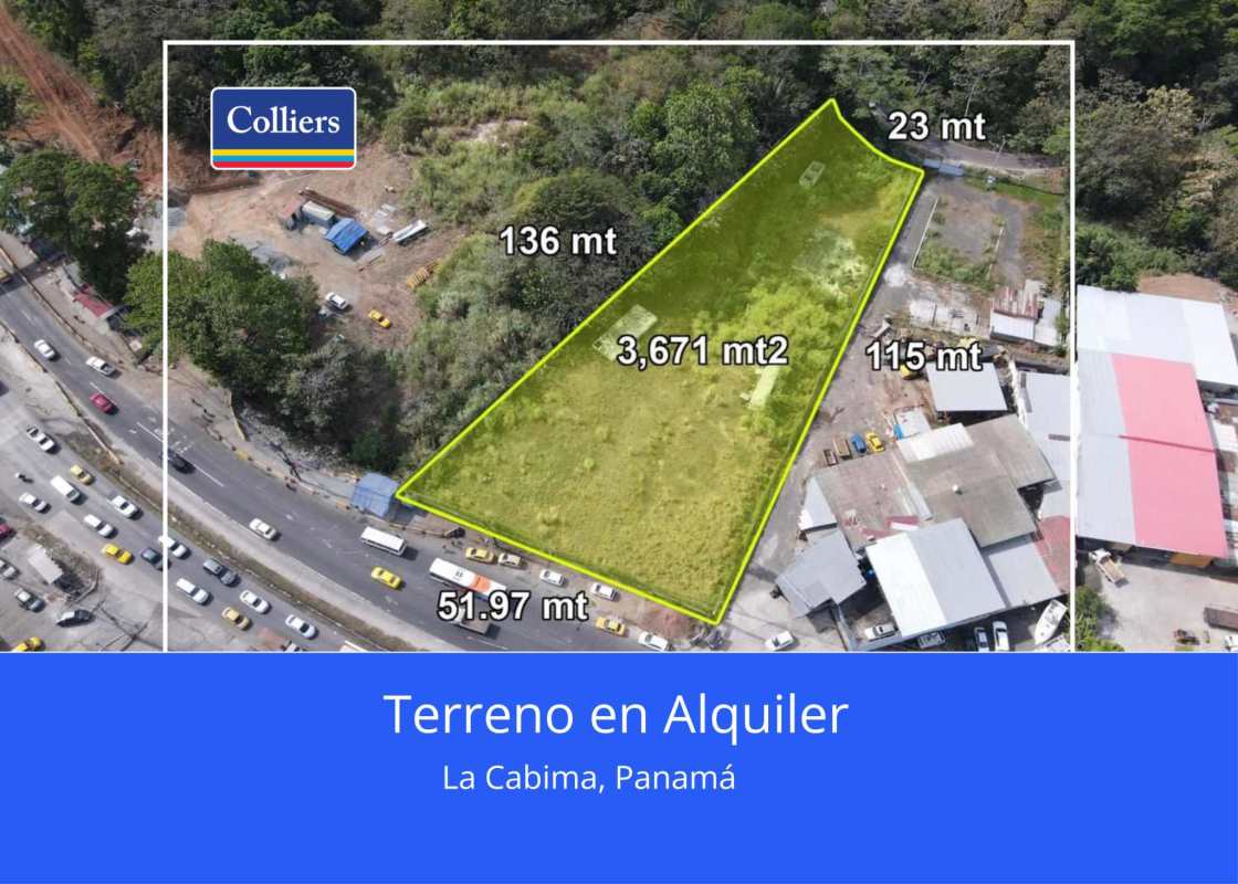Vacant commercial plot of 3,671 m2 for lease with main road exposure in La Cabima Panama City