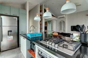 Bedroom with king bed, closet, AC, TV at Blue Venao villa Playa Venao Panama