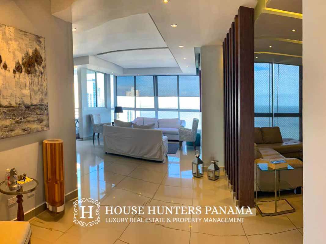 Modern bathroom with walk-in glass shower and vessel sink PH Sapphire Tower San Francisco Panama
