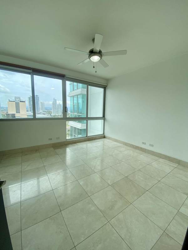 Master bedroom with ocean views, marble floors, ceiling fan in PH Ocean Two Costa del Este Panama