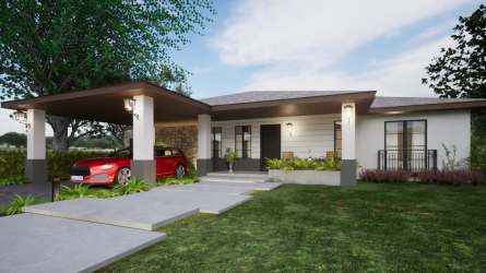 One-story home with covered carport, porch and landscaped yard at Mirabella del Valle El Valle Panama