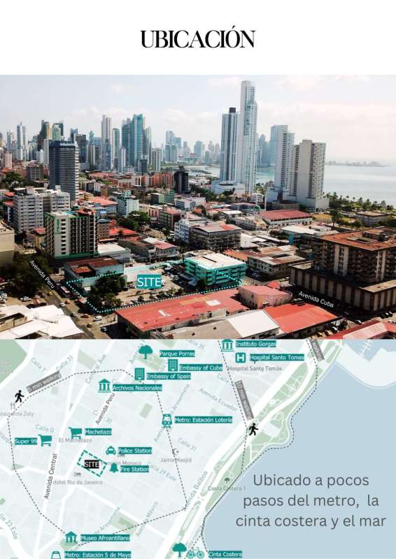 Detailed map showing property in downtown Panama City's Exposición neighborhood near ocean, metro, parks
