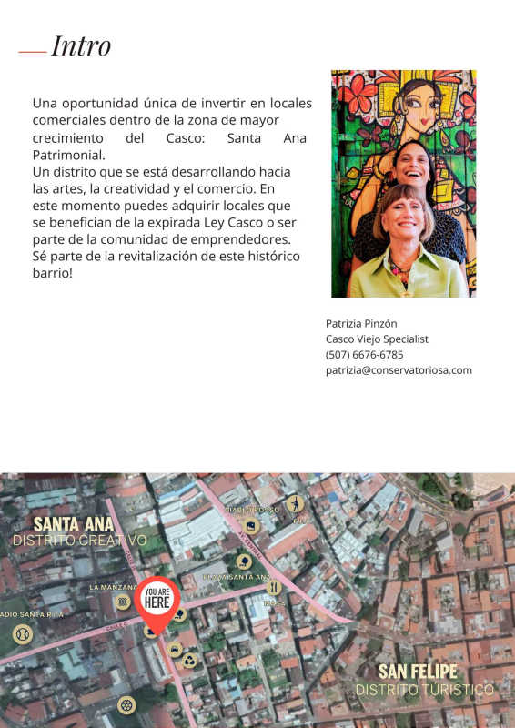 District plan with marked commercial zones in Santa Ana, Casco Viejo UNESCO area