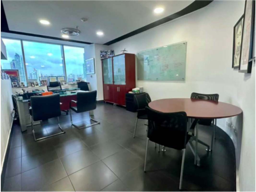Private office with large windows city skyline view glass partitions in Punta Pacífica