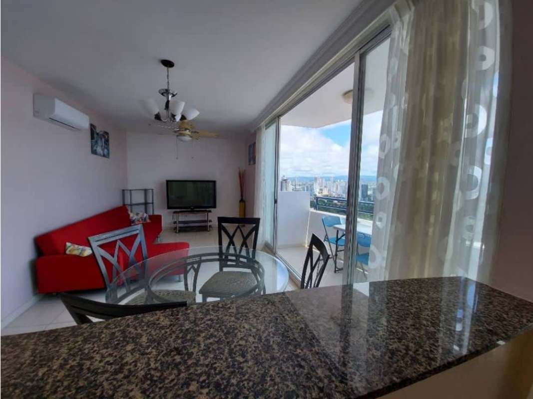 Contemporary bathroom in PH Montemar with glass shower and granite-top vanity