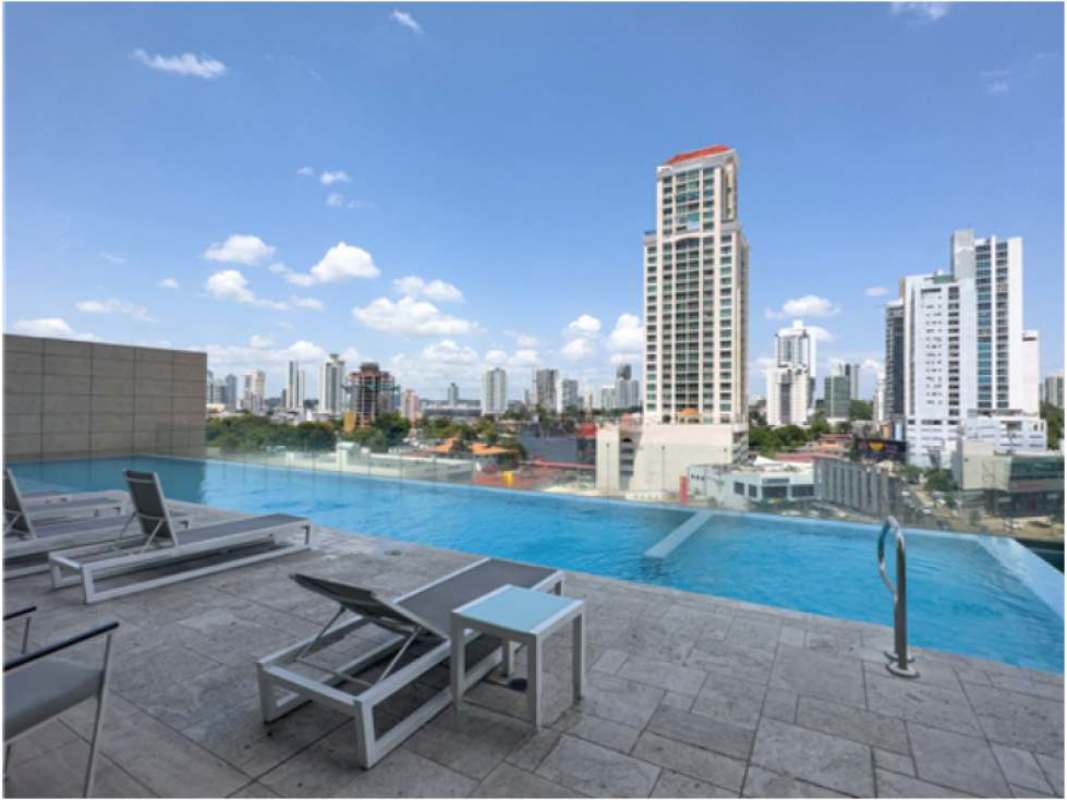 Infinity pool rooftop deck skyline view The Towers Panama City