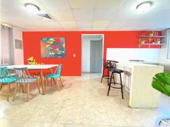 Stylish dining kitchen open plan with art accents Airbnb Aparthotel Panama