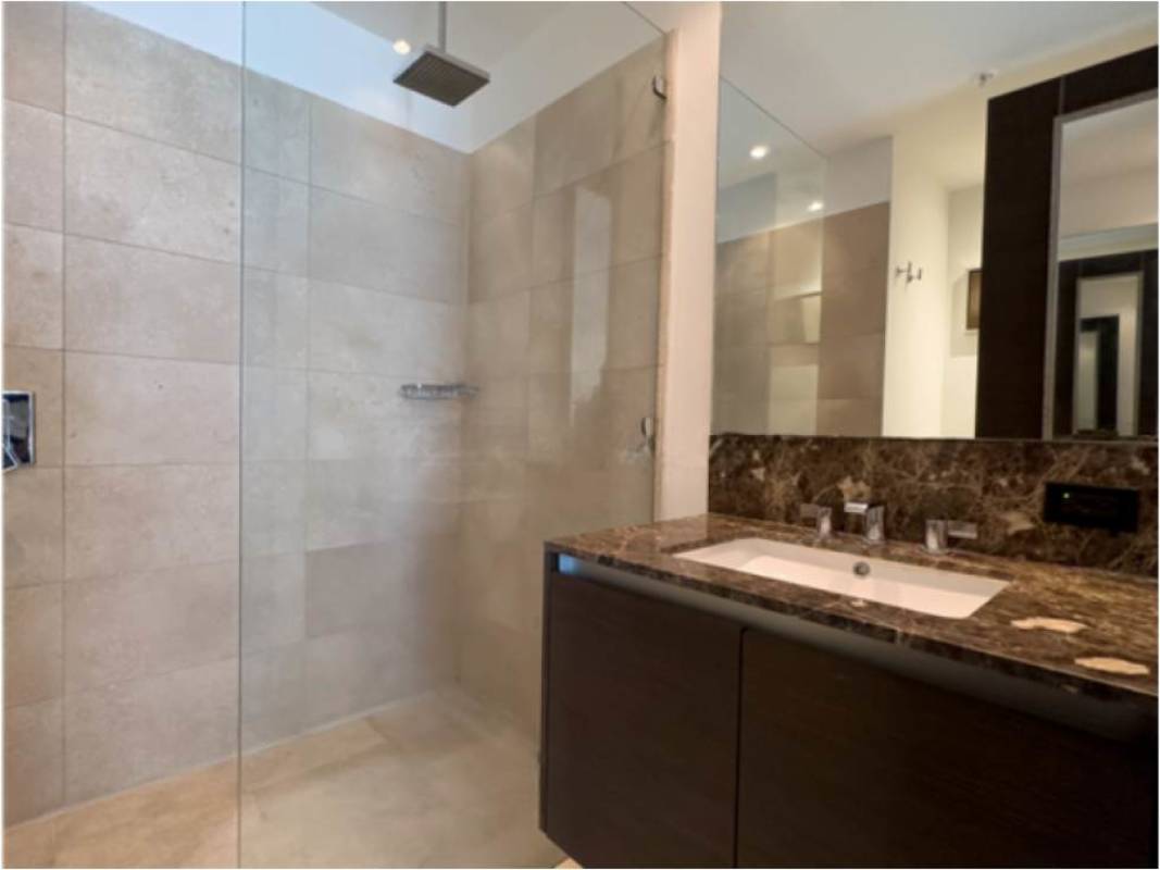 Marble bathroom with glass shower luxury finishes in PH Ocean Club Punta Pacifica Panama