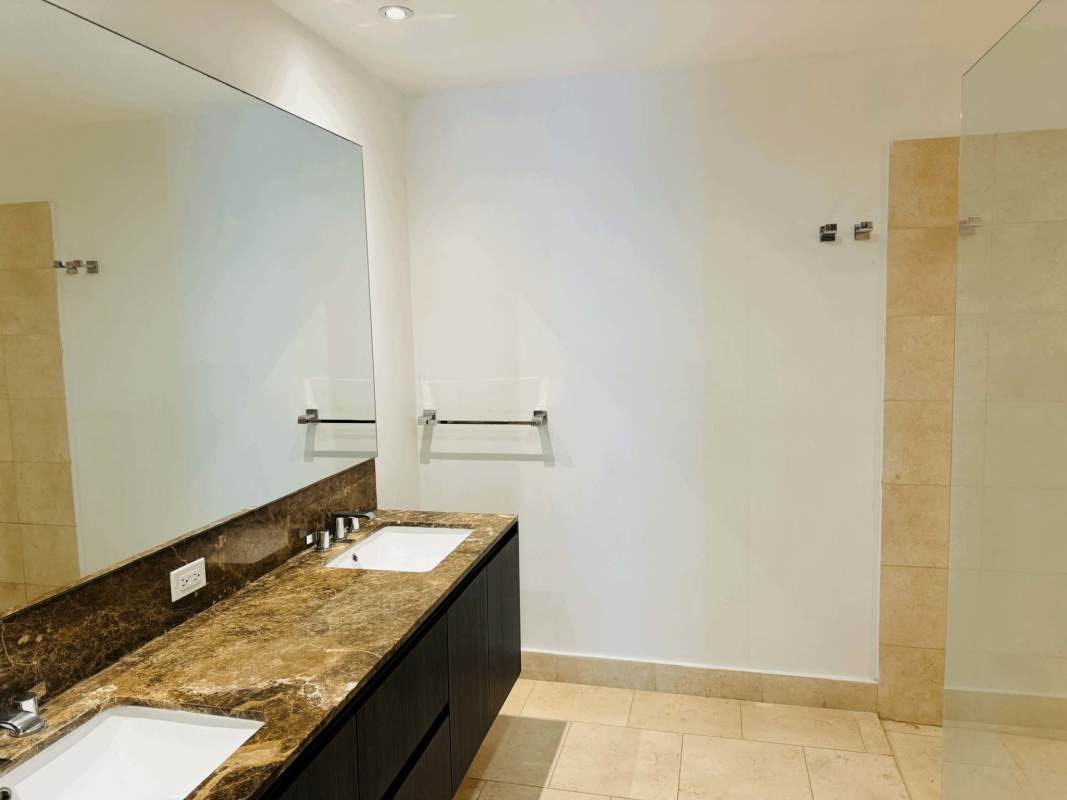 Spacious bathroom with double sink marble countertop PH The Ocean Club Punta Pacifica