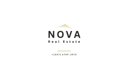 Minimalist NOVA Real Estate logo with contact info