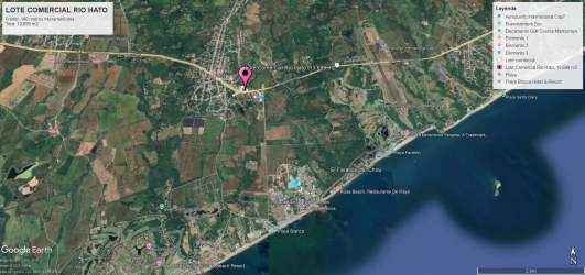 Satellite view of commercial land Rio Hato with highway access near resorts and airport.