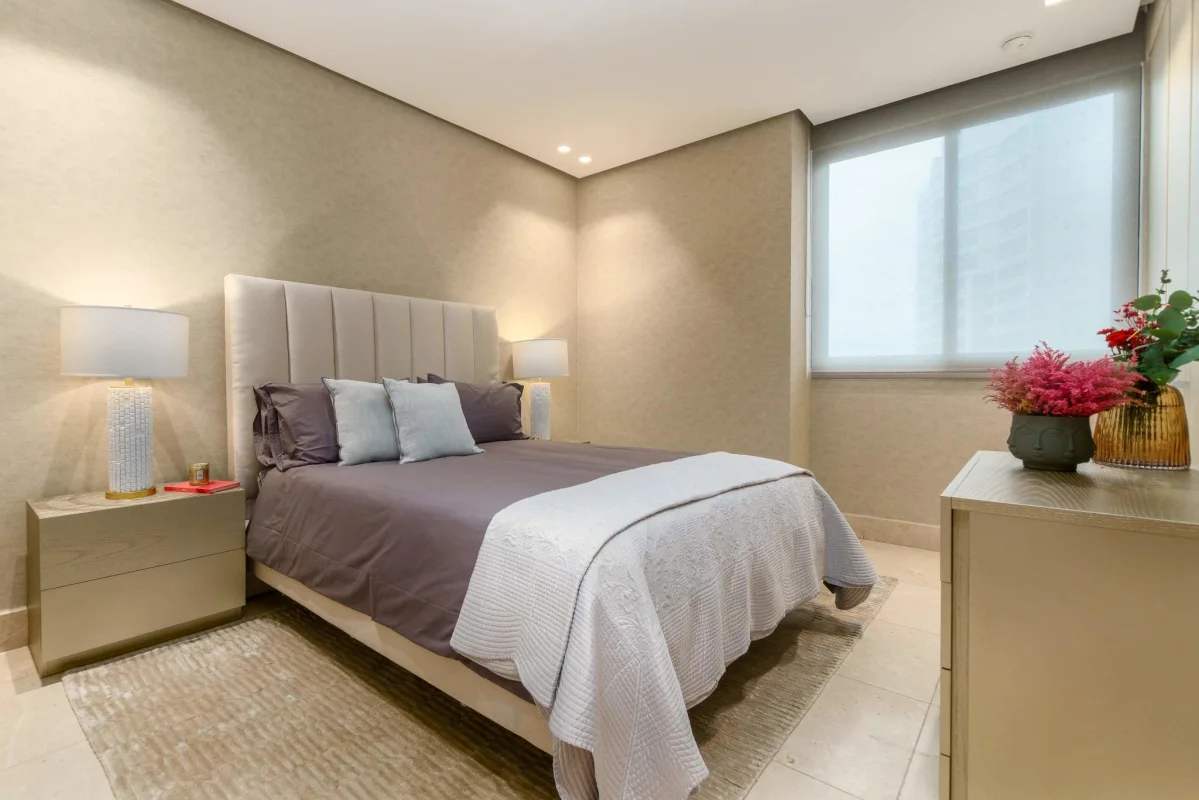 Luxury building lobby with marble floors and plush seating PH Deluxe Punta Paitilla Panama