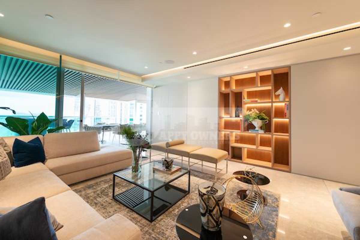 Spacious living room with ocean and skyline views, PH Costanera Bella Vista Panama