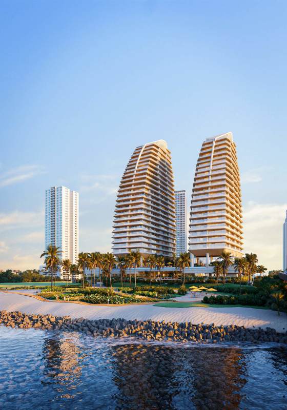 Luxury twin high-rise oceanfront towers with balconies at PH Ipanema Costa del Este Panama