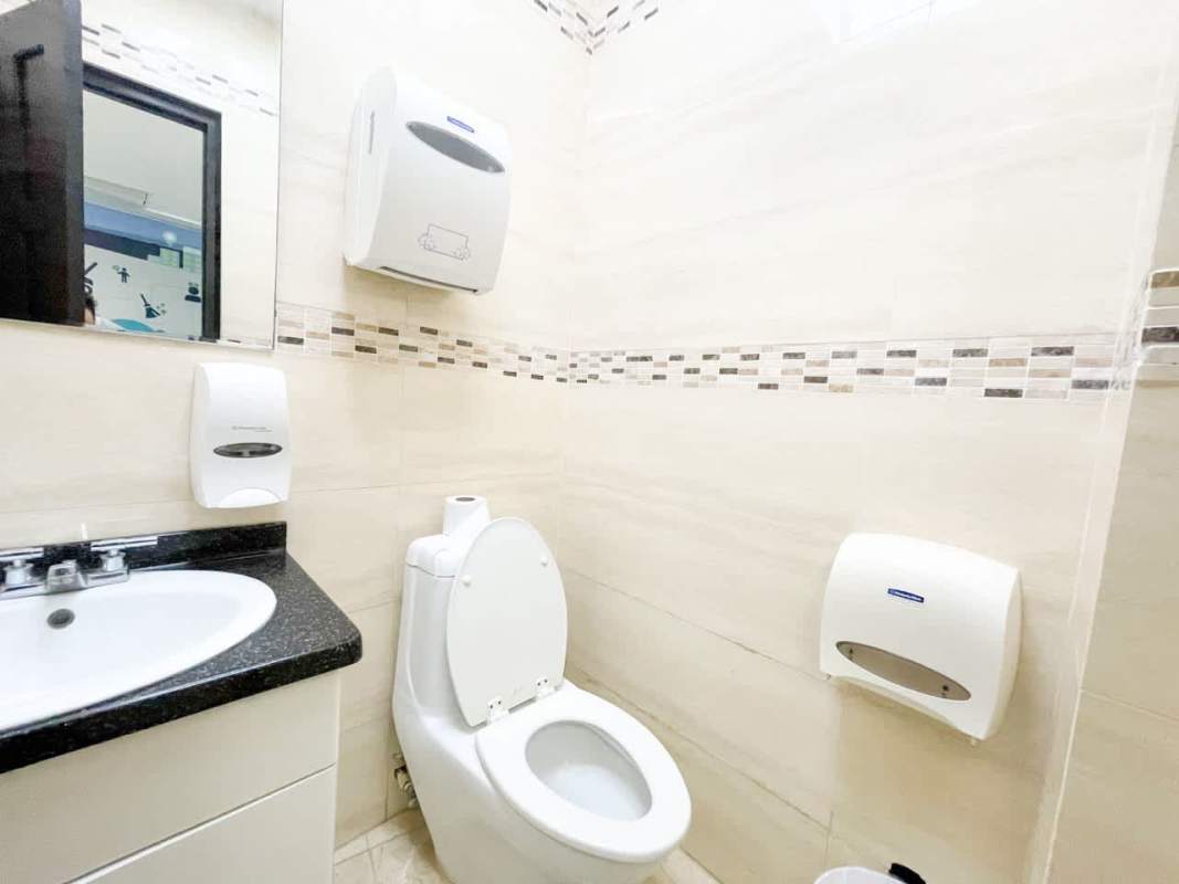 Wide balcony with glass railing and skyline city view Panama City