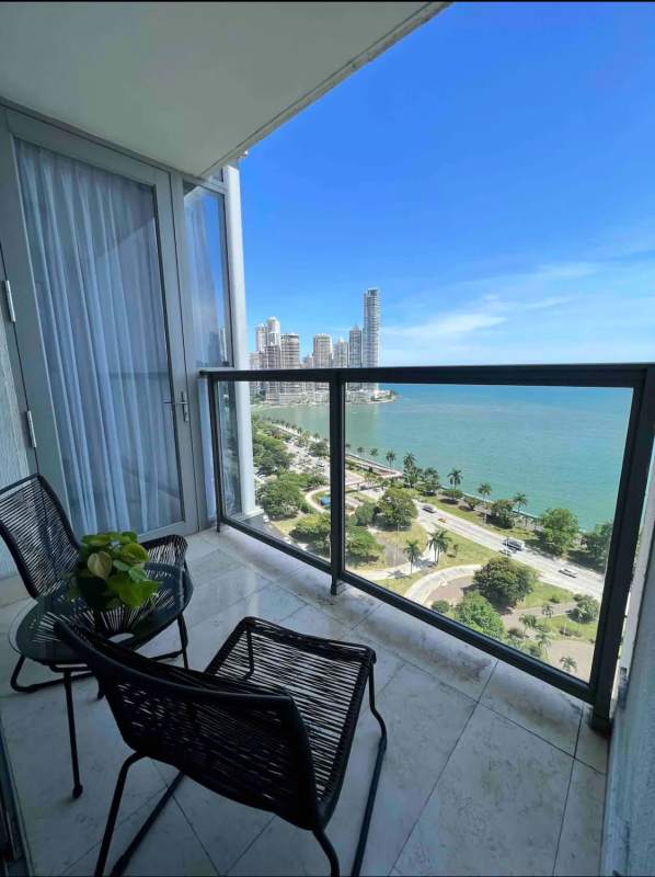 Balcony with panoramic ocean and skyline views Yoo Panama Panama