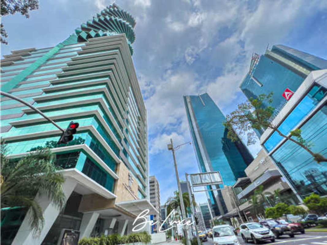 Panama City financial district skyline view from high floor balcony of F&F Tower