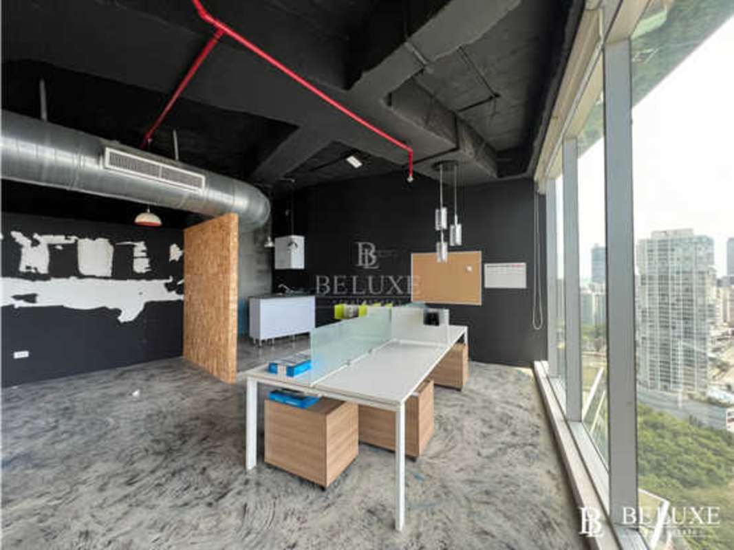 Modern luxurious lobby reception with marble and glass in F&F Tower Panama