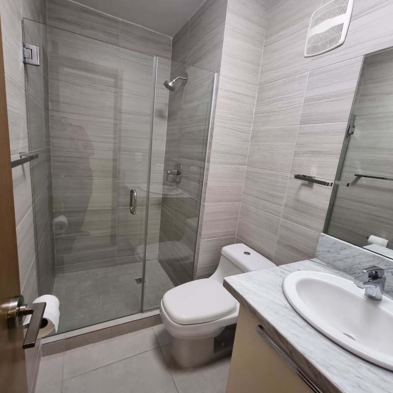 Large balcony overlooking city skyline at PH Park City Obarrio for sale Panama