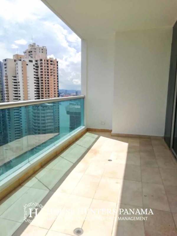 Private balcony offering panoramic ocean and skyline views from PH Aventura Tower Panama City