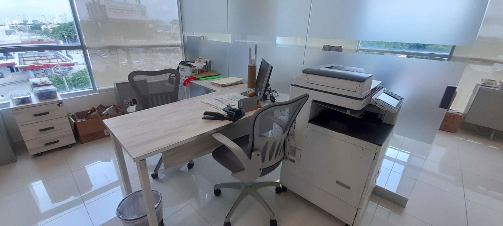 Reception and waiting area with sofas near offices in PH Prime Time Tower Panama