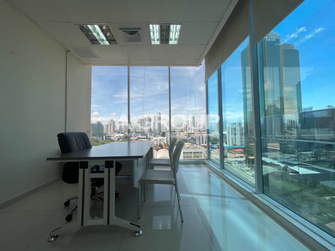 Spacious open-plan office with floor to ceiling windows and city view at PH Office One Obarrio Panama