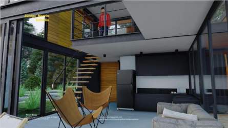 Double-height interior design with loft and mezzanine for eco home near El Valle