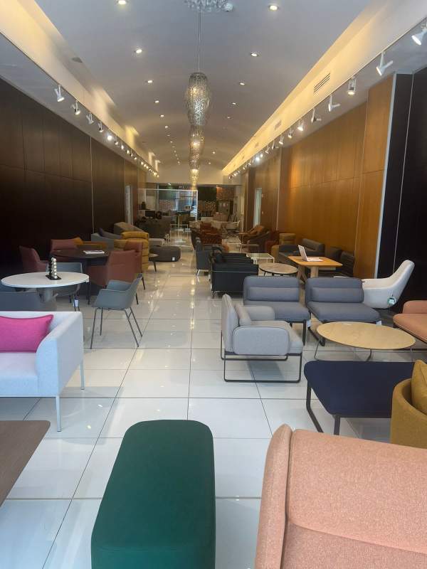 Lounge seating modern commercial reception with pendant lights Obarrio Panama