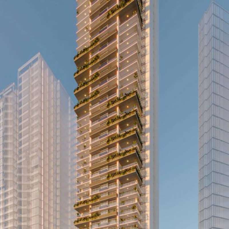 Double-height modern lobby with concierge at PH Nogal Costa del Este