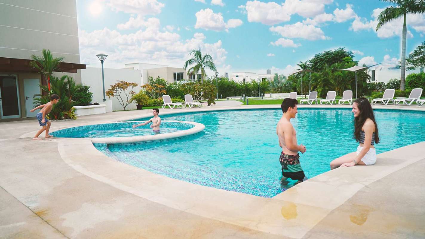 Community park with walking paths and gardens Villasur Panama