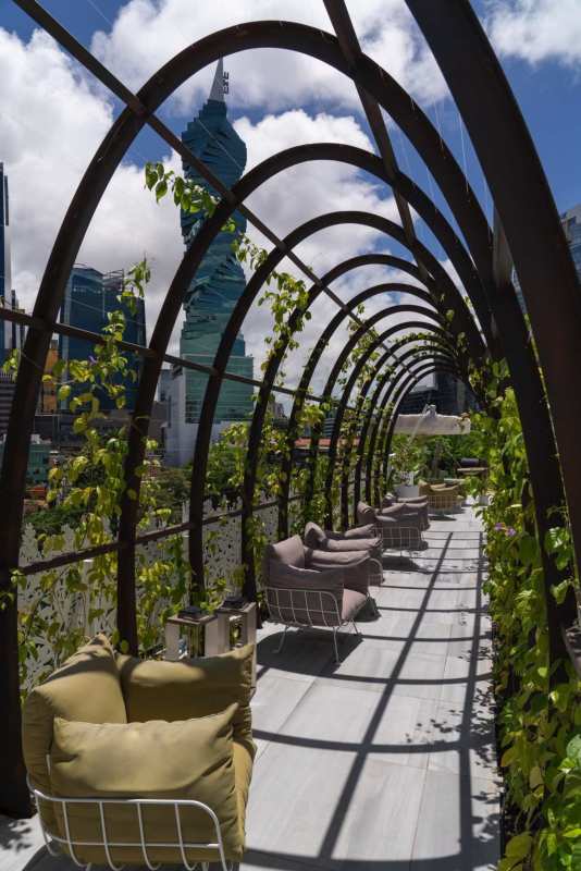 High-end lobby entrance with artistic decor at PH Wanders & Yoo Marbella Panama City