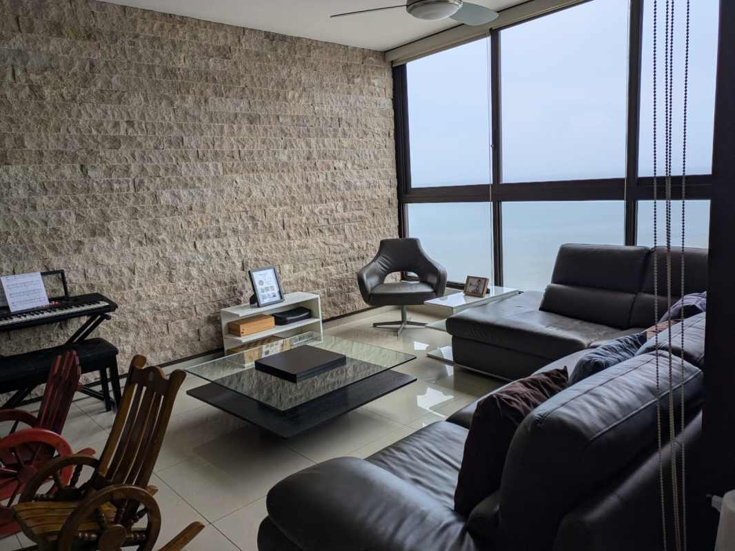 Spacious dining room featuring panoramic window and contemporary design in PH San Francisco Bay Panama