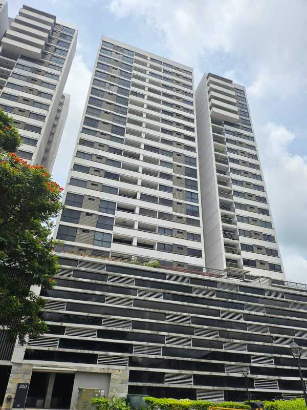 Contemporary tower facade with balconies at Condado Country Club in Panama City Condado del Rey