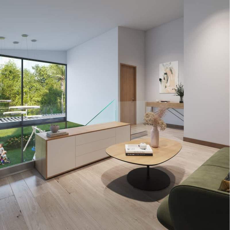 Garden and private terrace space of brand-new modern home in Green City Panama Norte development