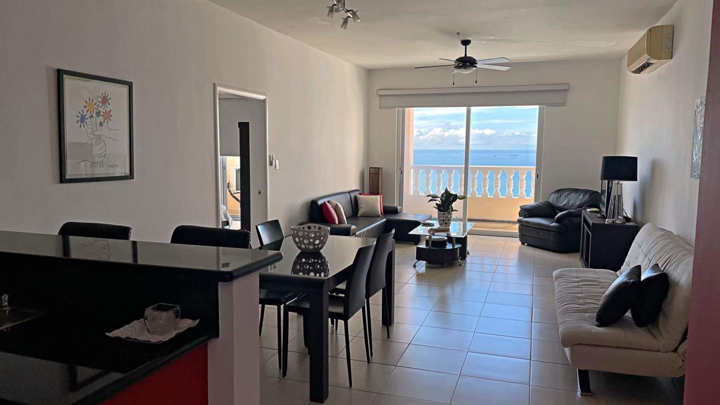 Modern game room with ocean view at Vista del Mar in Panama City