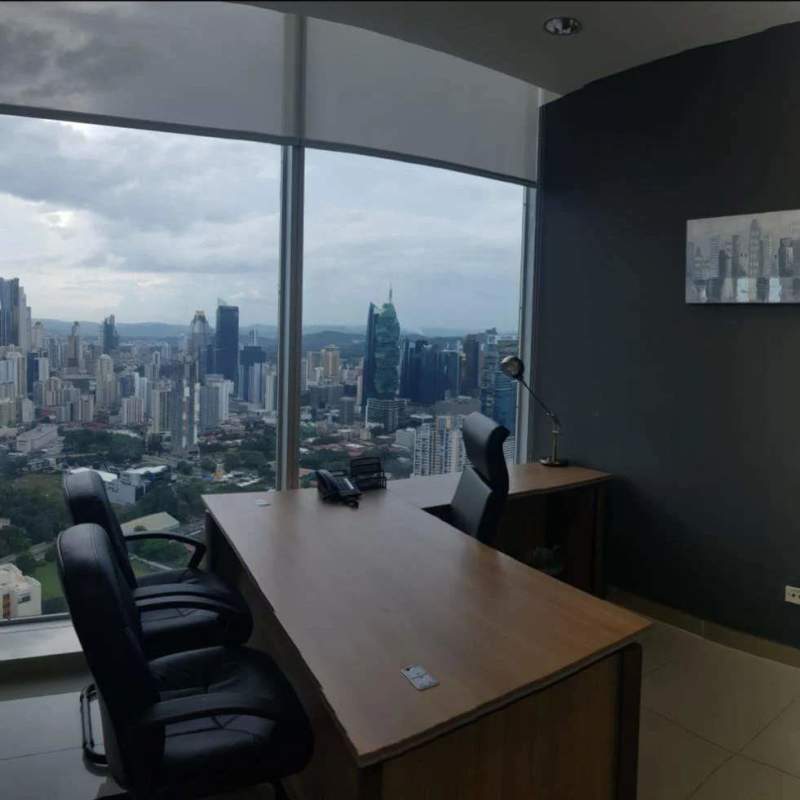 Meeting room with city skyline views floor-to-ceiling windows Oceanía Business Plaza Tower 1000 Panama City