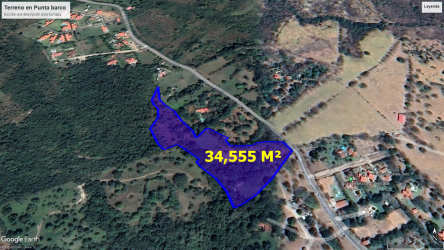 Highlighted aerial satellite photo of 34,555 sqm land with proximity to beaches and main roads Punta Barco Panama