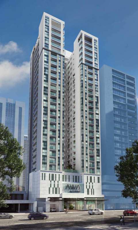 Contemporary tower PH AWA on Avenida Balboa Panama City with glass balconies and skyline views