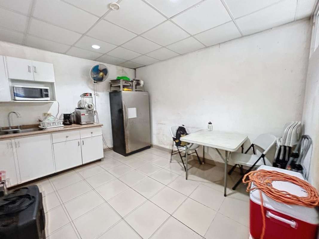 Small office kitchen break room with appliances in Parque Lefevre Panama warehouse