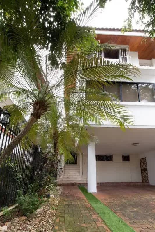 Curved swimming pool patio area tropical landscaping in Obarrio Panama duplex house