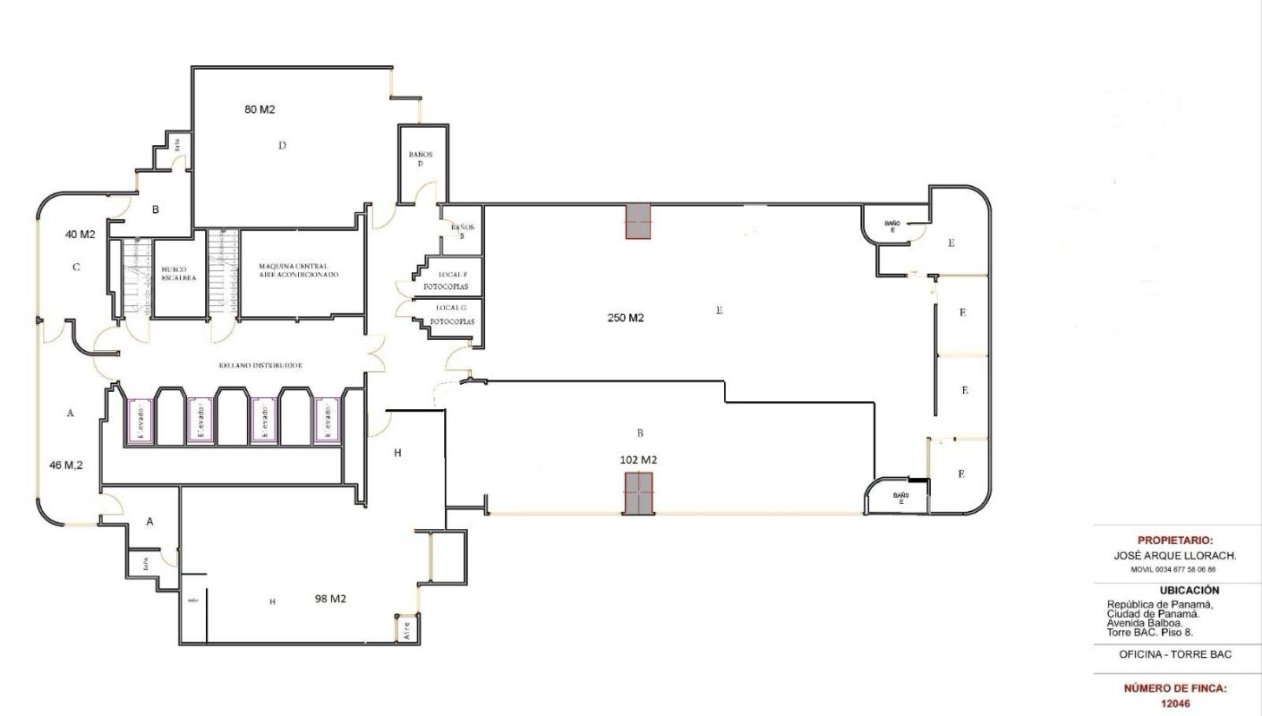 Floor plan layout for office rental at Torre BAC Avenida Balboa Panama