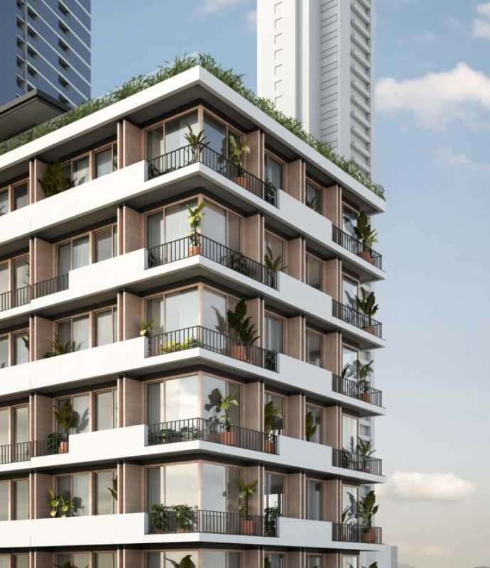 Modern balconies with glass railings rooftop commercial spaces PH Nook Residence