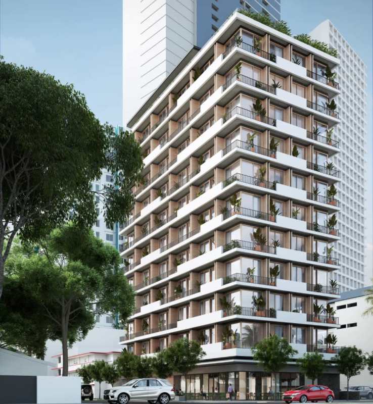 Modern residential tower plants rooftop city view PH Nook Bella Vista Panama