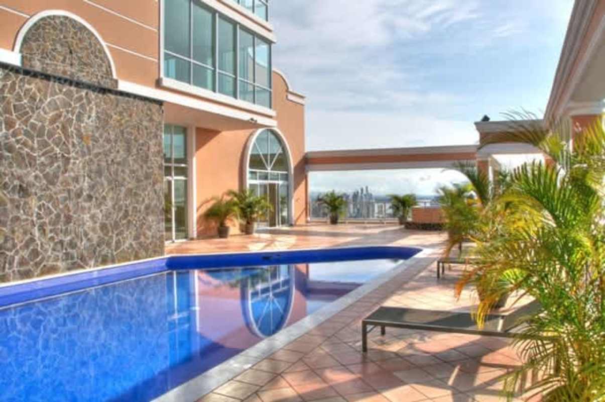 Furnished apartment living dining with panoramic ocean views at PH Vista del Mar Panama