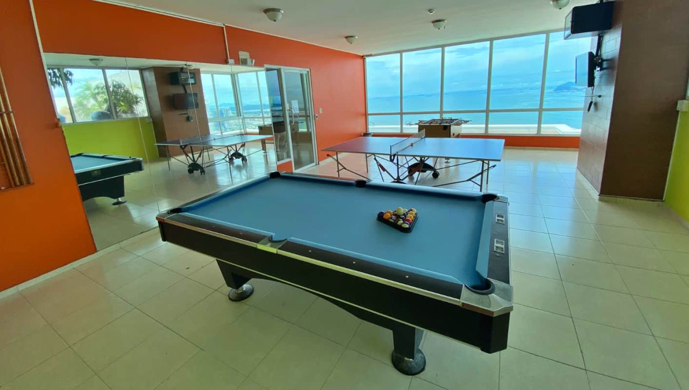 Game room with pool ping pong foosball tables ocean view PH Vista del Mar Panama