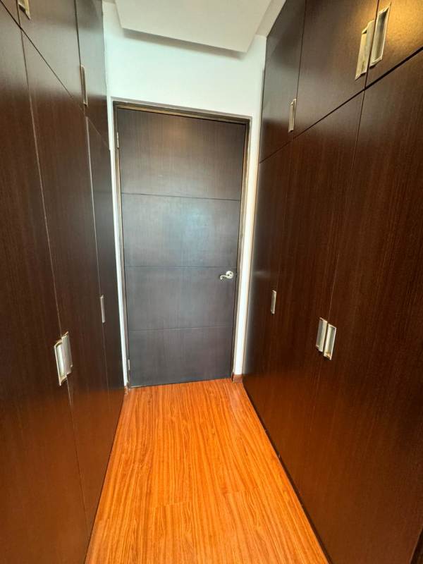 Contemporary kitchen with granite countertops and wood cabinetry in PH Infinity San Francisco Panama