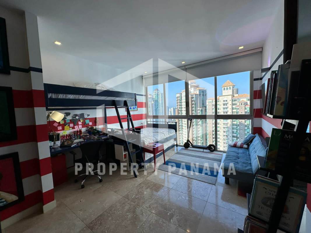 Open living room with marble floors panoramic ocean views PH Aqualina Punta Pacifica Panama