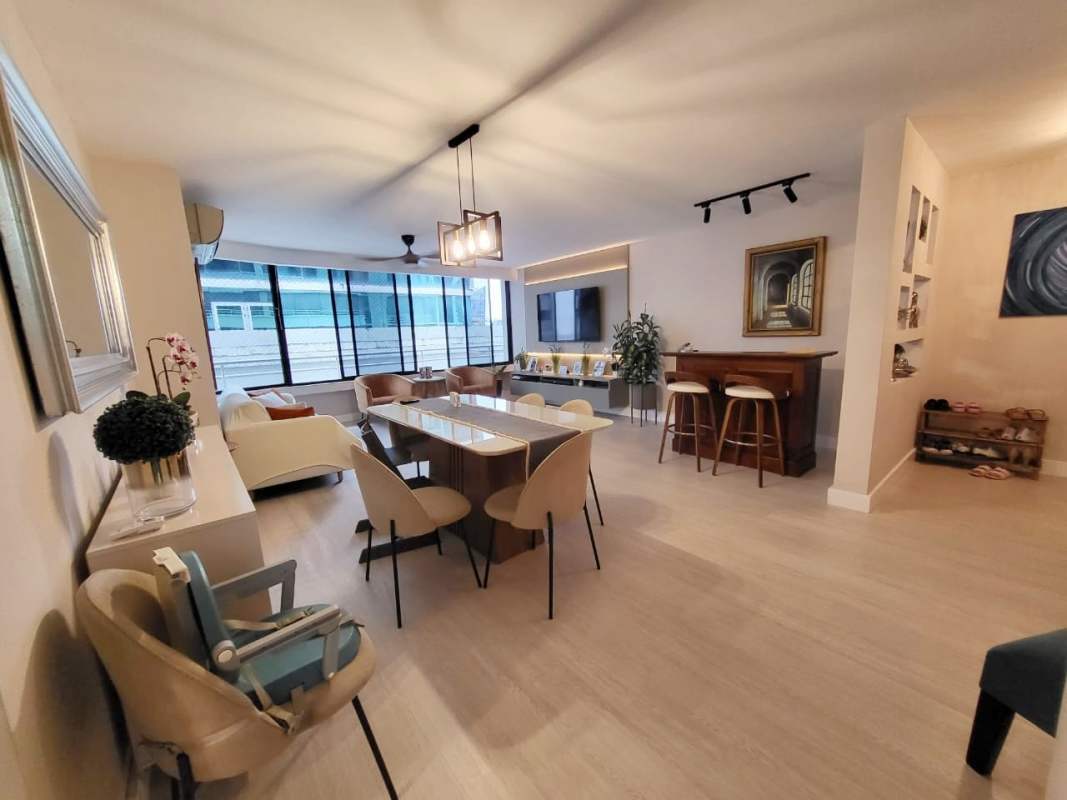 Spacious living dining area natural light remodeled apartment Obarrio Panama City