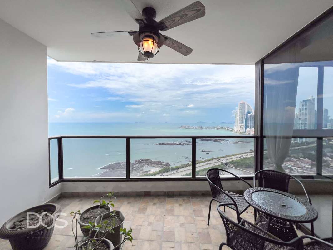 Building lobby with marble flooring abstract red wall art at PH Costamare Panama